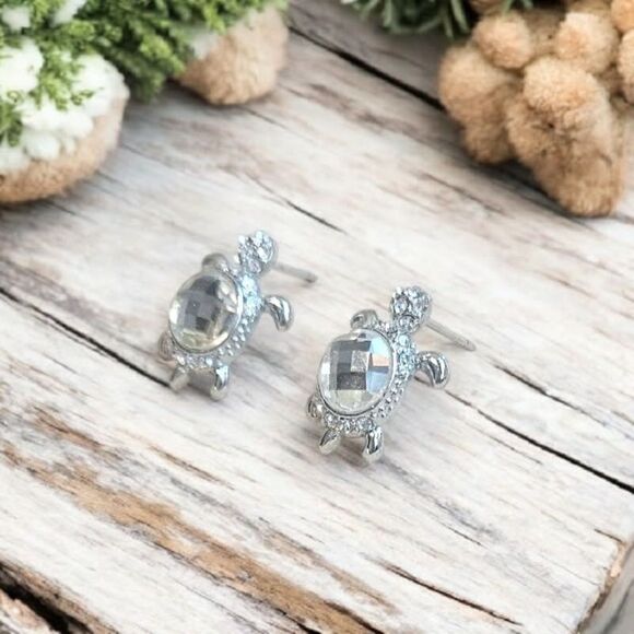 Jewelry - Charming Silver Turtle Stud Earrings — Whimsical & Sparkly